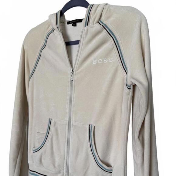BCBG Jackets & Blazers - Vintage Y2K 2000s cream BCBG Velour Velvet tracksuit zip up hoodie Jacket